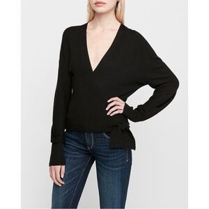 EXPRESS Wrap Front Side Tie Sweater in Pitch Black